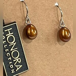 Honora Brown Freshwater Pearl Earrings with Silver Hooks